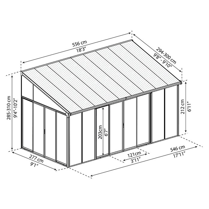 Palram Wintergarten San Remo (B x T x H: 5,46 x 3 m x 3,1 m, Anthrazitgrau)