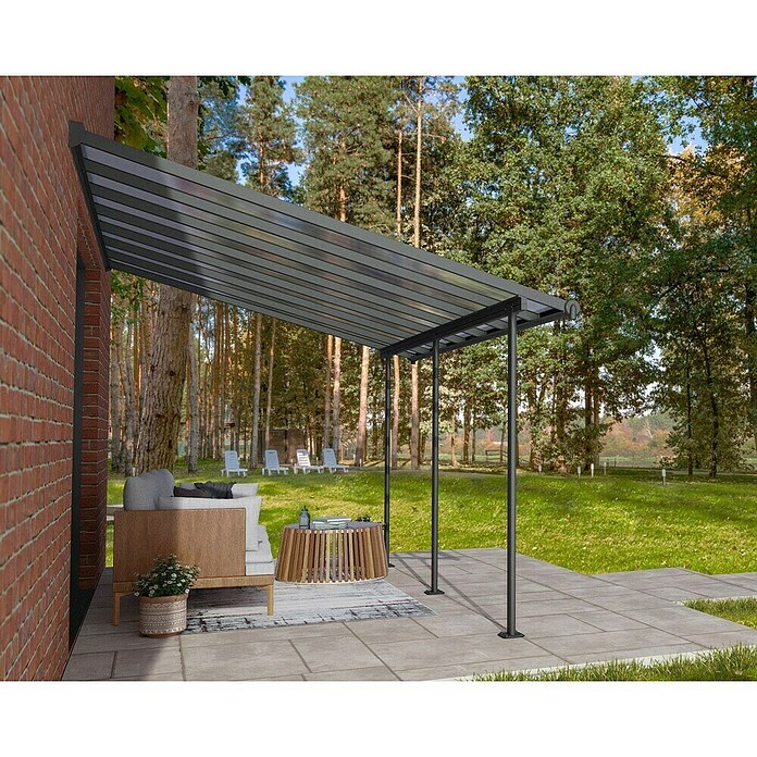 Palram – Canopia Marquesina adosada Sierra (An x Pr: 434 x 299 cm, Antracita, Policarbonato, Gris) | BAUHAUS