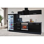 Respekta Premium Composición de cocina (Ancho: 300 cm, Con dispositivos eléctricos, Negro de alto brillo)