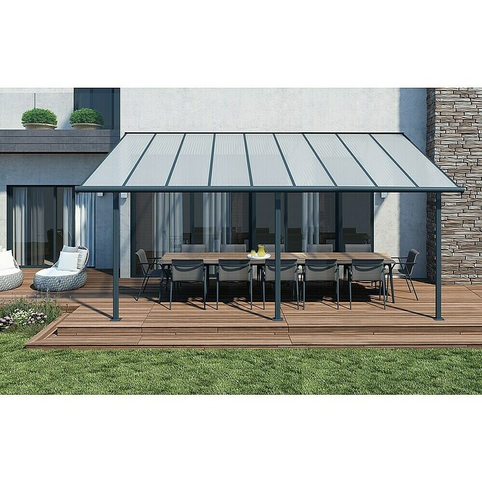 Palram – Canopia Marquesina adosada Sierra (An x Pr: 555 x 299 cm, Antracita, Policarbonato, Gris) | BAUHAUS