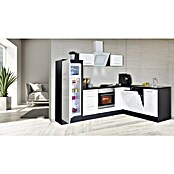 Respekta Premium Cocina esquinera (Ancho: 260 cm, Con dispositivos eléctricos, Blanco de alto brillo)