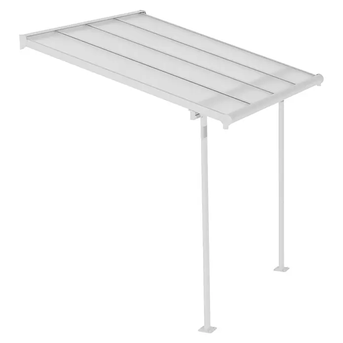 Palram – Canopia Marquesina adosada Sierra - An x Pr: 224,5 x 228 cm, Blanco, Policarbonato, Gris - Una cubierta de patio blanca con un diseño minimalista, que ofrece sombra y un toque moderno a cualquier área exterior.