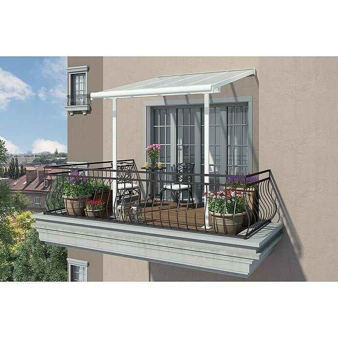 Palram – Canopia Marquesina adosada Sierra (An x Pr: 224,5 x 228 cm, Blanco, Policarbonato, Gris) | BAUHAUS