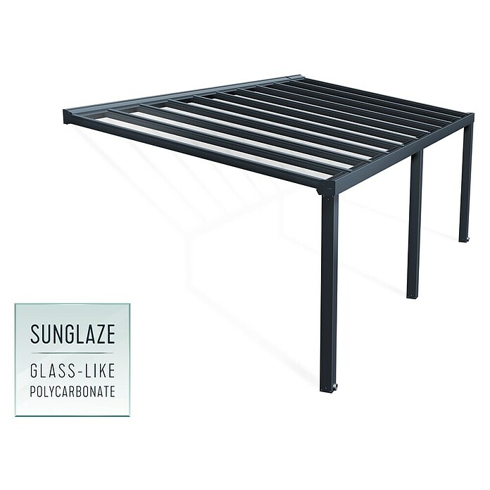 Palram – Canopia Marquesina adosada Stockholm (An x Pr: 740 x 340 cm, Gris antracita, Policarbonato, Transparente) | BAUHAUS