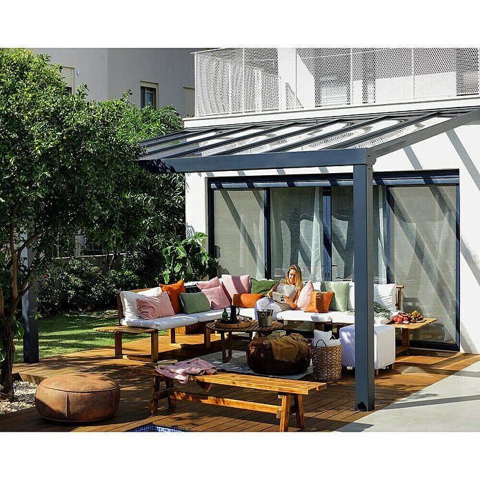 Palram – Canopia Marquesina adosada Stockholm (An x Pr: 515 x 340 cm, Gris antracita, Policarbonato, Transparente) | BAUHAUS