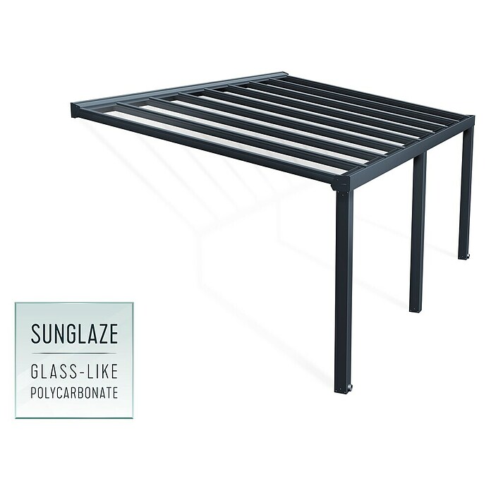 Palram – Canopia Marquesina adosada Stockholm (An x Pr: 590 x 340 cm, Gris antracita, Policarbonato, Transparente) | BAUHAUS