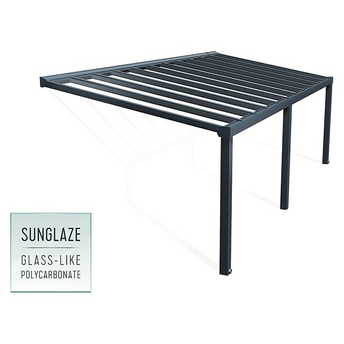 Palram – Canopia Marquesina adosada Stockholm (An x Pr: 810 x 340 cm, Gris antracita, Policarbonato, Transparente) | BAUHAUS