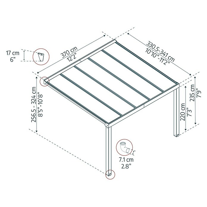 Palram – Canopia Terrassenüberdachung Stockholm (B x T: 368 x 340 cm, Anthrazitgrau, Polycarbonat, Transparent) | BAUHAUS