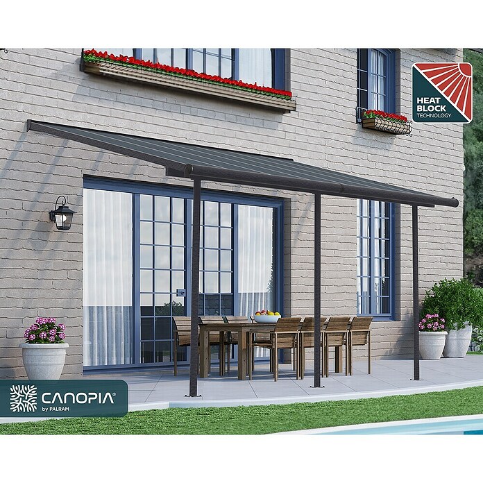 Palram – Canopia Terrassenüberdachung Capri (B x T: 434 x 299 cm, Anthrazit, Polycarbonat, Klar) | BAUHAUS