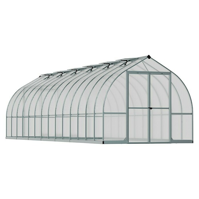 Palram – Canopia Gewächshaus Bella (Außenmaß inkl. Dachüberstand (B x T): 244 x 843 cm, 6 mm, Silber) | BAUHAUS