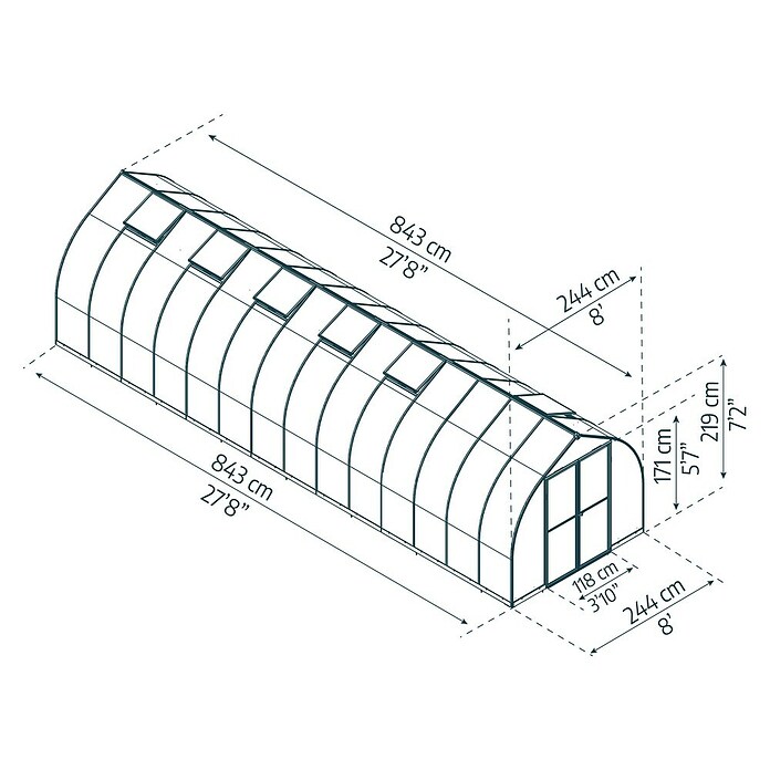 Palram – Canopia Invernadero Bella (Medidas ext. (An x Pr): 244 x 843 cm, 6 mm, Plateado) | BAUHAUS