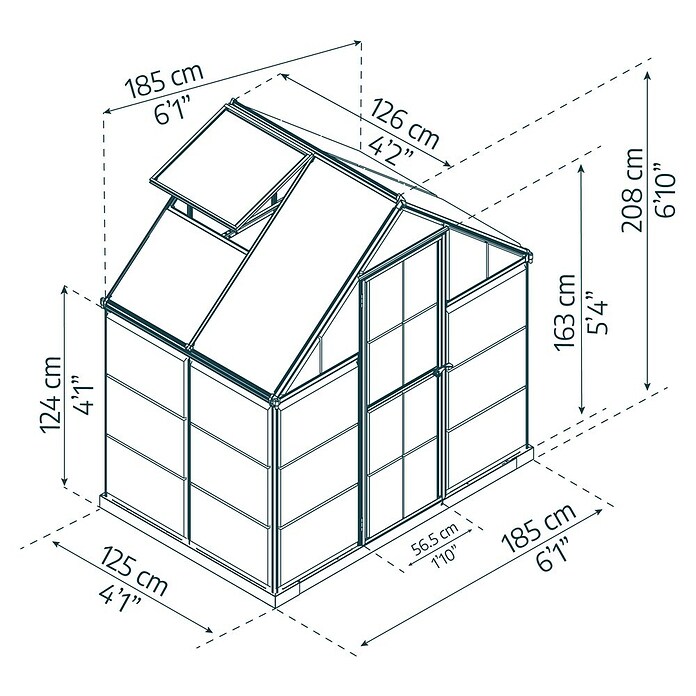 Palram – Canopia Invernadero Hybrid (Medidas ext. (An x Pr): 185 x 126 cm, 0,7 mm, Antracita) | BAUHAUS