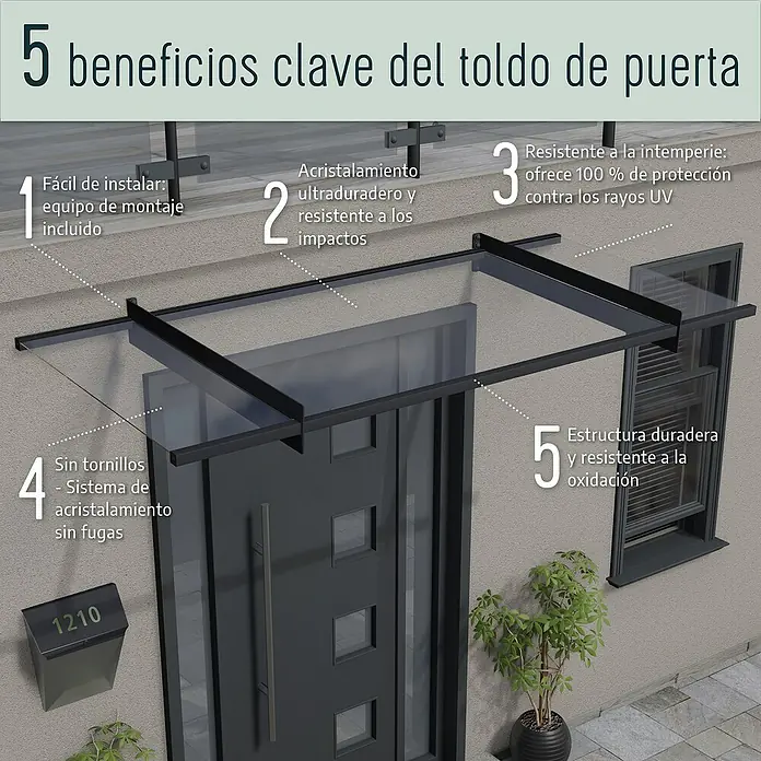 Palram – Canopia Marquesina para puerta Sophia - 160 x 95 x 17 cm, Blanco, Color del techo: Blanco opal - Imagen de un toldo de puerta de entrada, que es duradero, resistente a la intemperie y fácil de instalar. Protege eficazmente la zona de entrada.