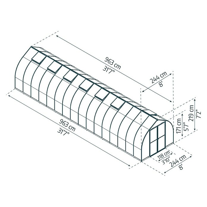 Palram – Canopia Invernadero Bella (Medidas ext. (An x Pr): 244 x 963 cm, 6 mm, Plateado) | BAUHAUS