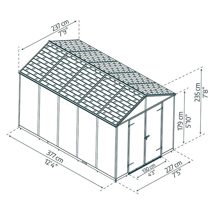 Palram – Canopia Caseta de jardín Rubicon (Medidas ext. (An x Pr): 2,37 x 3,77 m, Plástico, Gris) | BAUHAUS