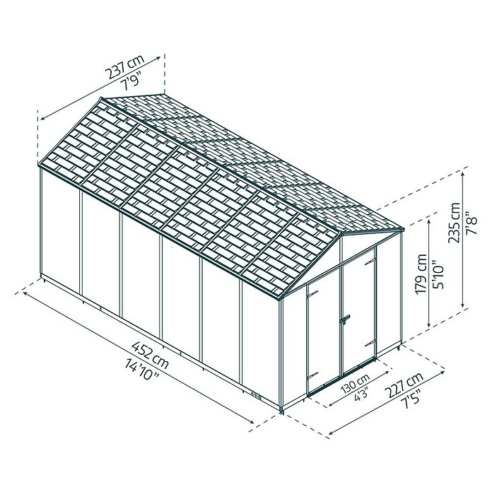 Palram – Canopia Caseta de jardín Rubicon (Medidas ext. (An x Pr): 2,37 x 4,52 m, Plástico, Gris) | BAUHAUS