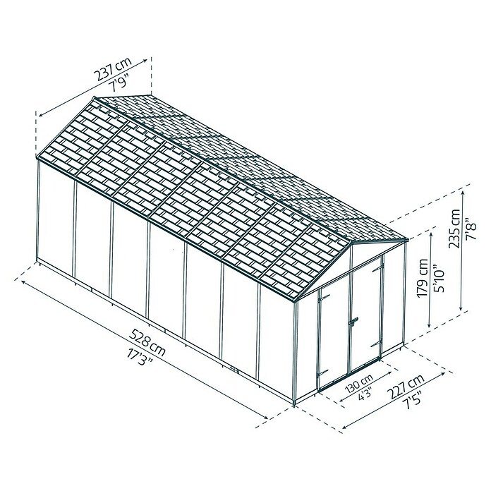 Palram – Canopia Caseta de jardín Rubicon (Medidas ext. (An x Pr): 2,37 x 5,28 m, Plástico, Gris) | BAUHAUS