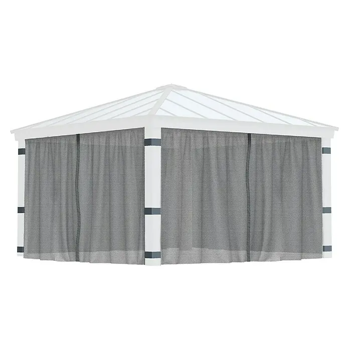 Palram – Canopia Cortina mosquitera para cenador Dallas - An x Al: 435 x 212 cm, Gris - Imagen de un cenador con mosquiteras, ideales para mantener alejados a los insectos al tiempo que permiten una buena circulación del aire.