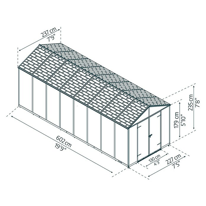 Palram – Canopia Caseta de jardín Rubicon (Medidas ext. (An x Pr): 2,37 x 6,02 m, Plástico, Gris) | BAUHAUS