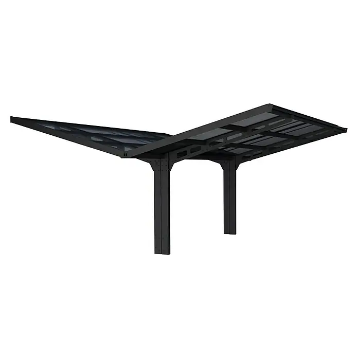 Palram – Canopia Carport Sydney Wings - Medidas ext. (An x Pr): 5,72 x 5,86 m, Negro - Pérgola moderna con dos pilares de soporte y techo transparente, que ofrece una elegante protección solar y un diseño moderno en el jardín.