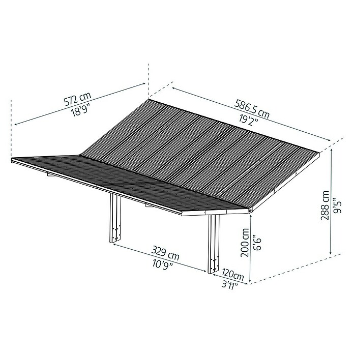 Palram – Canopia Carport Sydney Wings (Medidas ext. (An x Pr): 5,72 x 5,86 m, Negro) | BAUHAUS