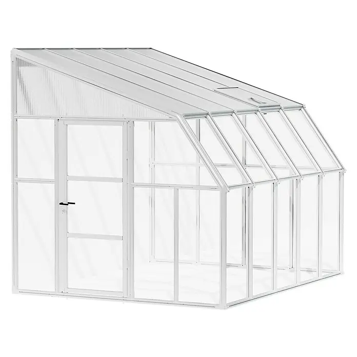 Palram – Canopia Terraza Solarium Sun Room - Medidas ext. (An x Pr): 322 x 257 cm, Plástico, Blanco - Imagen de un invernadero con estructura blanca y paredes transparentes, ideal para jardinería.
