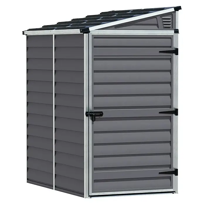 Palram – Canopia Caseta de jardín Skylight - Medidas ext. (An x Pr): 117 x 177 cm, Plástico, Antracita - Cobertizo de jardín gris con techo inclinado y puerta con cerradura, ideal para guardar herramientas y equipos de forma segura.