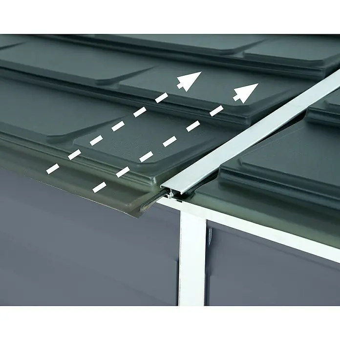 Palram – Canopia Caseta de jardín Skylight - Medidas ext. (An x Pr): 117 x 177 cm, Plástico, Antracita - Primer plano de un techo de titanio que muestra la artesanía de alta calidad y la durabilidad del material.