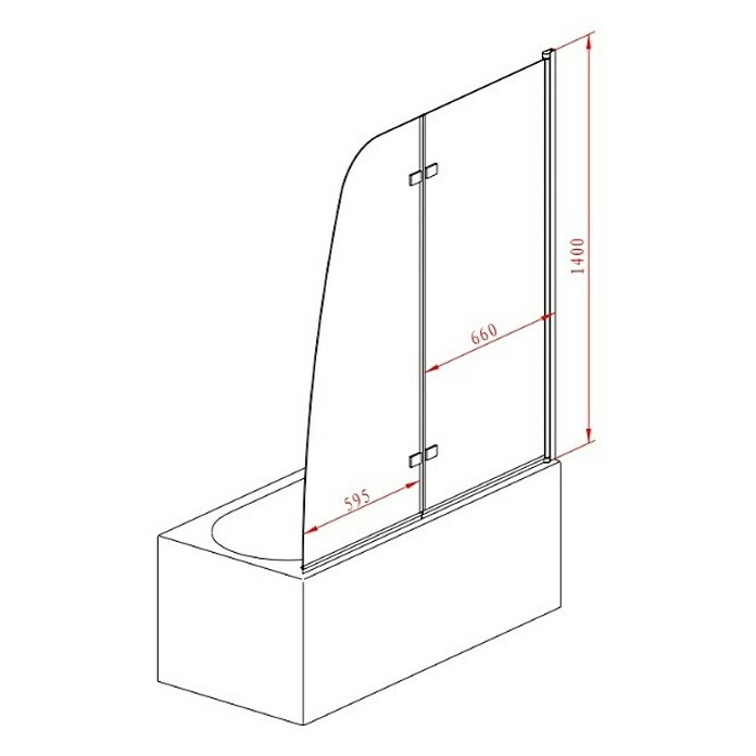 Pregrada za kadu (2-dijelno, 125 x 140 cm, Wonderclean premaz, Prozirno)