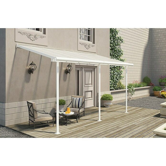 Palram – Canopia Marquesina adosada Sierra (An x Pr: 447,5 x 228 cm, Blanco, Policarbonato, Gris) | BAUHAUS