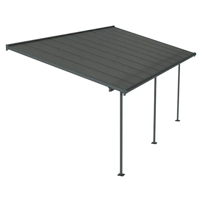 Palram – Canopia Marquesina adosada Capri - An x Pr: 619 x 299 cm, Antracita, Policarbonato, Gris - Cubierta de patio gris con techo de listones. Ofrece sombra y protección contra la lluvia, ideal para relajarse al aire libre.