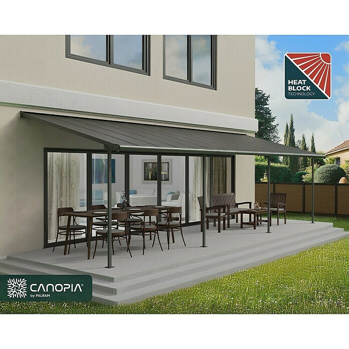 Palram – Canopia Terrassenüberdachung Capri (B x T: 924 x 299 cm, Anthrazit, Polycarbonat, Klar) | BAUHAUS
