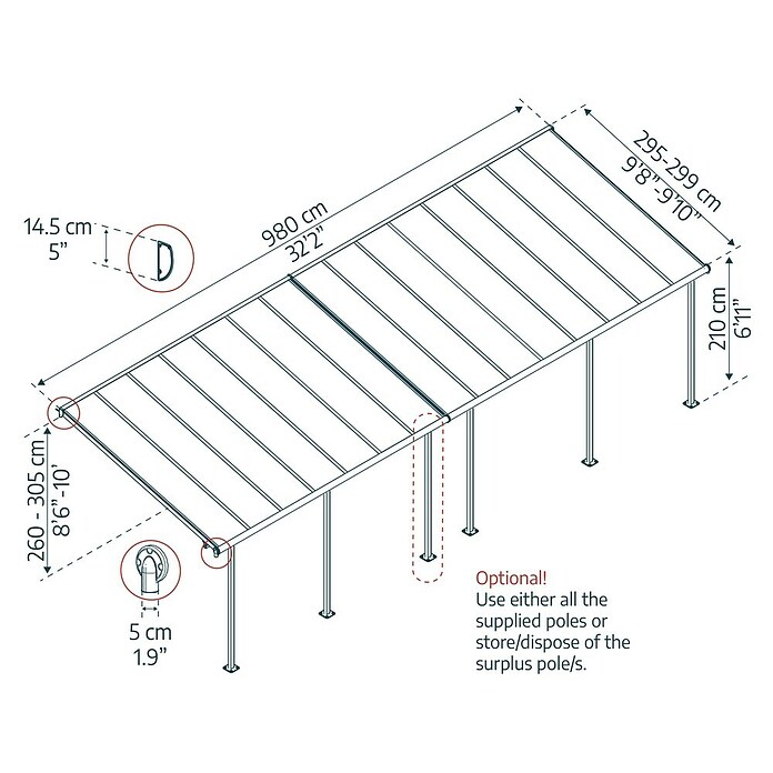 Palram – Canopia Marquesina adosada Capri (An x Pr: 980 x 299 cm, Antracita, Policarbonato, Gris) | BAUHAUS