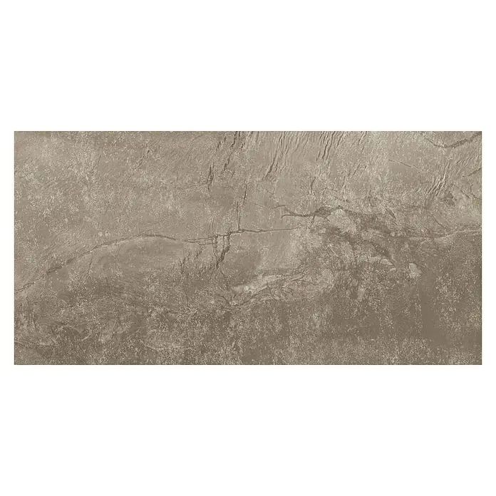 Feinsteinzeugfliese Geo Brown - 60 x 120 cm, Braun, Schimmernd - Detailaufnahme einer Texturfliese in Erdtönen mit subtilen, natürlichen Mustern und einer matten Oberfläche.