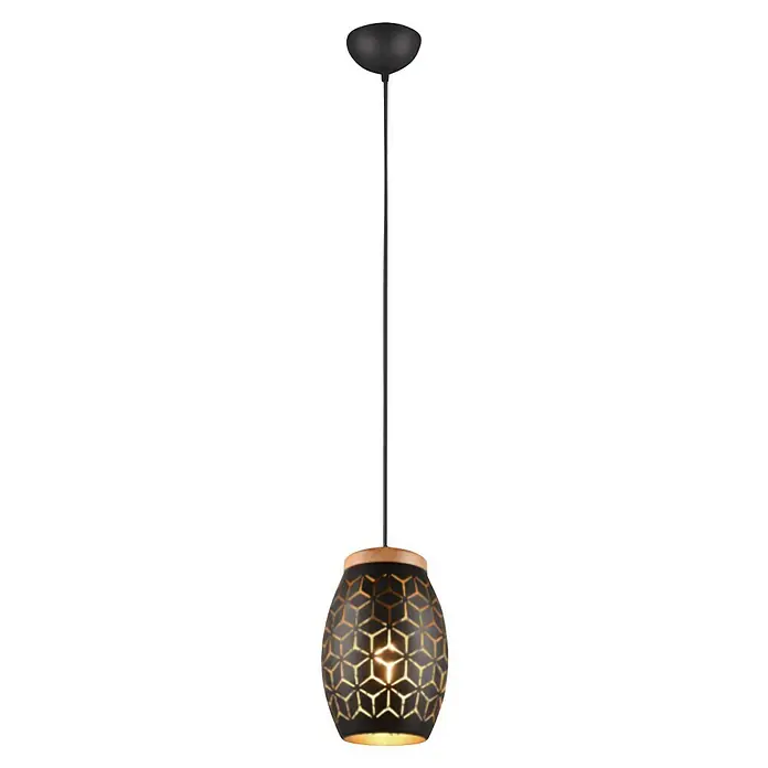 Reality Leuchten Bidar Lámpara colgante - 28 W, L x An x Al: 15 x 15 x 150 cm, Negro, E27 - Elegante lámpara colgante con un diseño moderno. La lámpara destaca por su patrón negro y la luz cálida que emite.