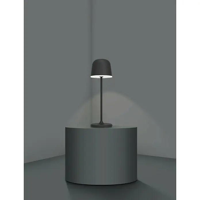Eglo Lámpara de sobremesa a batería Mannera - Ø x Al: 11 x 34 cm, Negro, 2,2 W, IP54 - Lámpara de mesa elegante y moderna en gris oscuro que emite un brillo suave y cálido, creando un ambiente acogedor.
