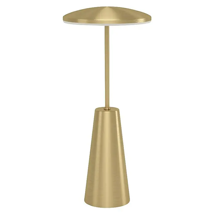 Eglo Lámpara de sobremesa a batería Piccola - Ø x Al: 12,8 x 28,5 cm, Bronce, 2,8 W, IP54 - Elegante lámpara de mesa dorada con pantalla redonda y base cónica. Un accesorio de iluminación elegante para cualquier habitación.