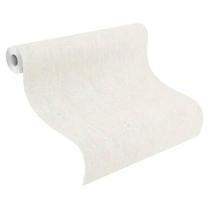 Rasch Rock'n Rolle Vliestapete Linear - Weiß, Uni, 10,05 x 0,53 m - Eine Rolle Tapete in einem hellen Farbton mit einer feinen, texturierten Oberfläche, ideal für die Wandgestaltung.