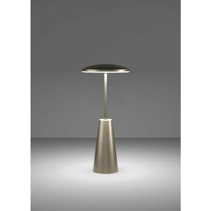 Eglo Lámpara de sobremesa a batería Piccola - Ø x Al: 12,8 x 28,5 cm, Bronce oscuro, 2,8 W, IP54 - Elegante lámpara de pie con pantalla plana y base cónica en plata. Iluminación con estilo para interiores modernos.
