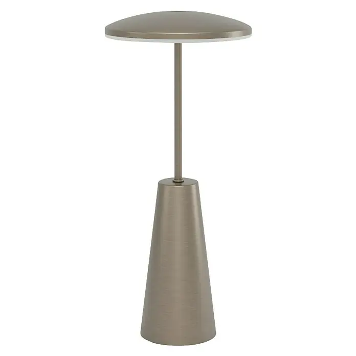 Eglo Lámpara de sobremesa a batería Piccola - Ø x Al: 12,8 x 28,5 cm, Bronce oscuro, 2,8 W, IP54 - Elegante lámpara de pie con pantalla redonda y base cónica, ideal para un ambiente moderno.