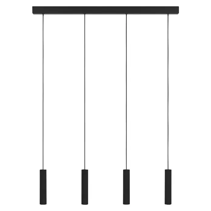 Eglo Lámpara colgante LED Almudaina - 5,4 W, L x An x Al: 82 x 6 x 110 cm, Negro, Blanco cálido, 4 ud. - Lámpara colgante moderna con varillas plateadas y bases cilíndricas, suspendida de un accesorio negro. Solución de iluminación elegante para cualquier espacio.