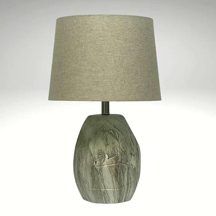 Lámpara de sobremesa de cerámica - 40 W, L x An x Al: 36 x 36 x 56 cm, Beige marmolado, E27 - Elegante lámpara de mesa con una pantalla beige y una base decorativa con estampados. Un complemento elegante para cualquier habitación.