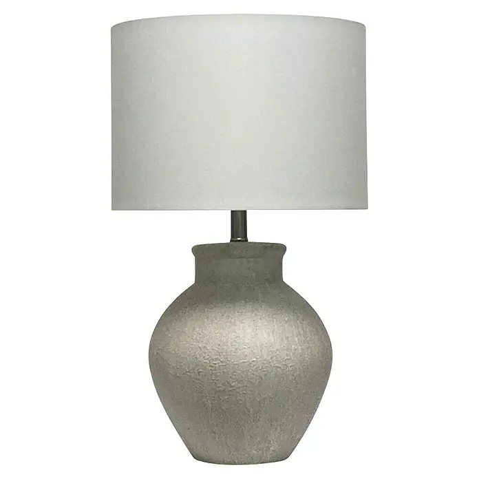 Lámpara de sobremesa de cerámica - 40 W, L x An x Al: 36 x 36 x 56 cm, Blanco, E27 - Primer plano de una elegante lámpara de mesa con pantalla color crema y base bulbosa con textura que añade un toque elegante a cualquier decoración.