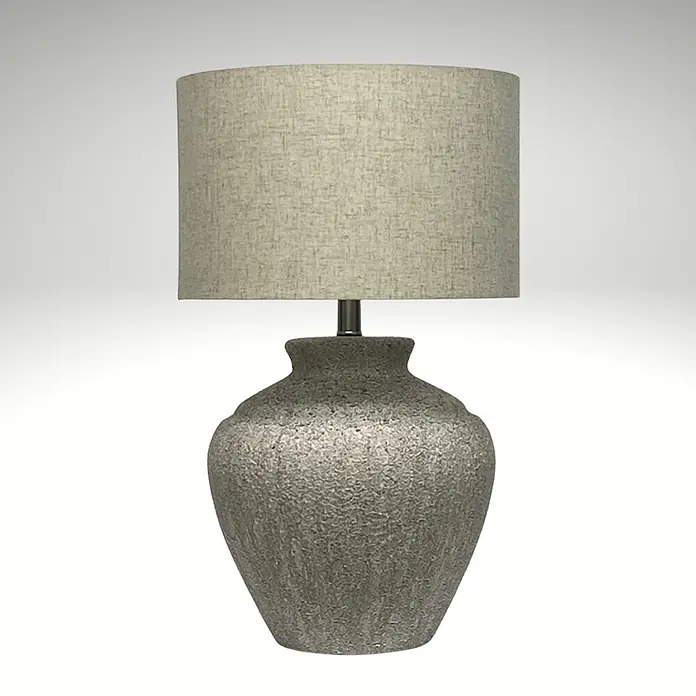 Lámpara de sobremesa de cerámica - 40 W, L x An x Al: 36 x 36 x 56 cm, Beige, E27 - Elegante lámpara de mesa con base gris texturizada y pantalla a juego, ideal para añadir un toque de elegancia a cualquier habitación.