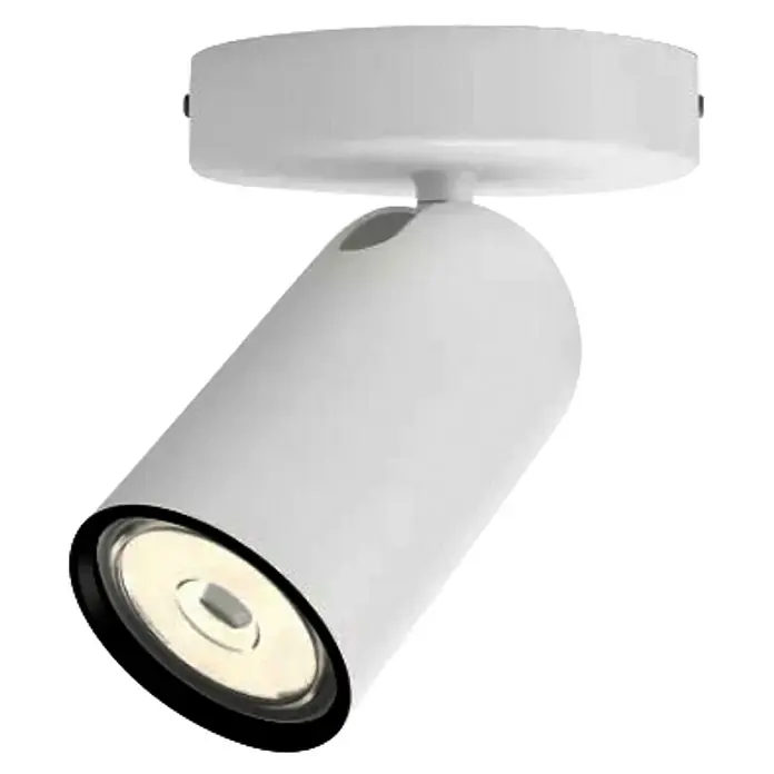 Philips Foco de pared Pongee - 10 W, L x An x Al: 8,2 x 13,8 x 10 cm, Blanco, GU10 - Primer plano de una lámpara de techo blanca con foco ajustable, proporcionando una luz brillante y cálida ideal para interiores.