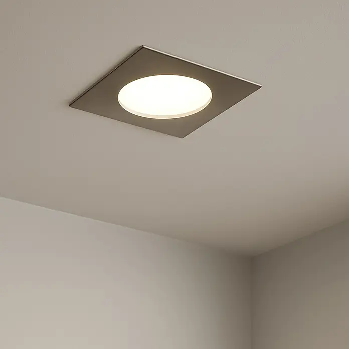 Eglo Downlight LED empotrable Pineda 95863 - 12 W, L x An x Al: 102 x 102 x 35 mm, Níquel mate, Blanco cálido - Lámpara de techo cuadrada con una luz redonda y brillante en el centro. Diseño elegante para interiores modernos.