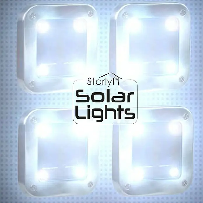 Starlyf Solarleuchten-Set - L x B x H: 2 x 10 x 10 cm, Silber, IP44, 72 lm - Vier Starlyf Solarleuchten, die eine helle und energieeffiziente Beleuchtung für Ihren Außenbereich bieten. Ideal für Garten, Terrasse und Wege.