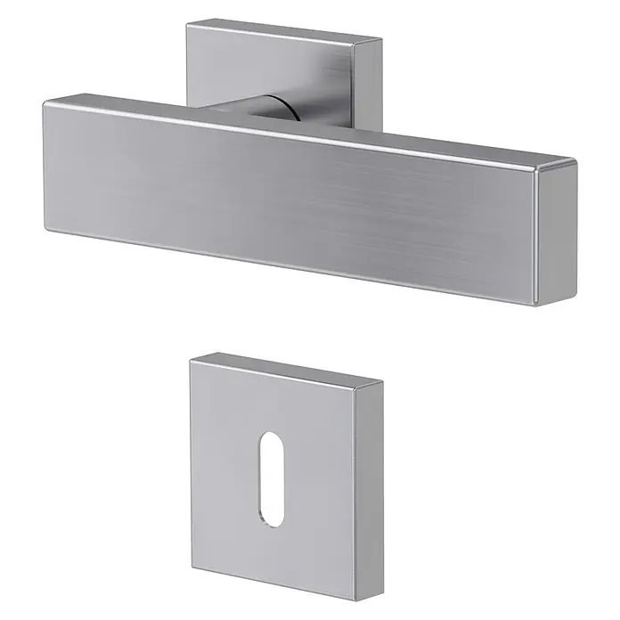 Diamond Doors Creative Zimmertürgarnitur Lancaster - Stärke Tür: 40 mm - 45 mm, Buntbart - Moderne, rechteckige Türgriff-Garnitur aus gebürstetem Edelstahl, bestehend aus Griff und Rosette. Ideal für stilvolle Innentüren.