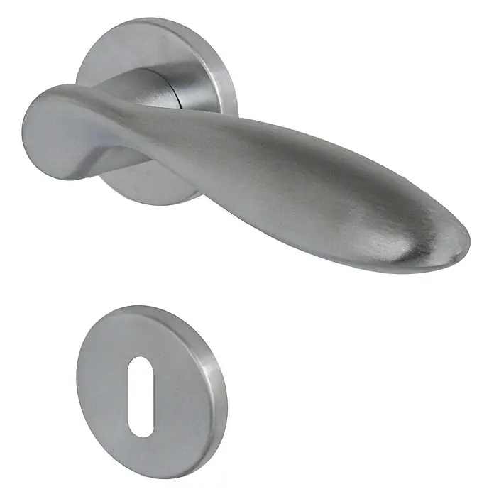 Diamond Doors Creative Zimmertürgarnitur Sunnyvale - Stärke Tür: 40 mm - 45 mm, Chrom matt, Buntbart - Türgriff aus gebürstetem Metall mit passendem Schlüsselloch.