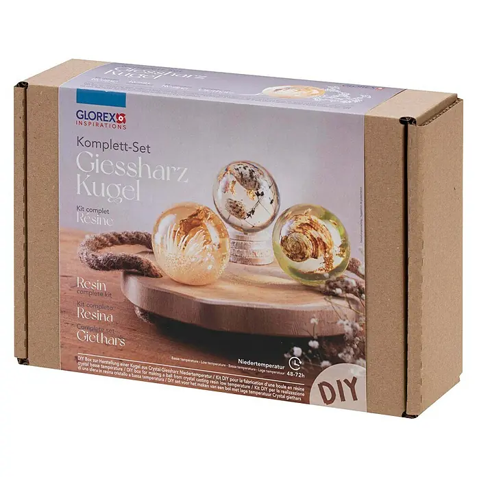 Glorex Bastel-Set Giessharz Kugel - 10 -tlg. - DIY-Box zur Herstellung einer Giessharz-Kugel von Glorex, ideal für kreative Projekte. Komplettes Set mit Niedertemperaturharz.
